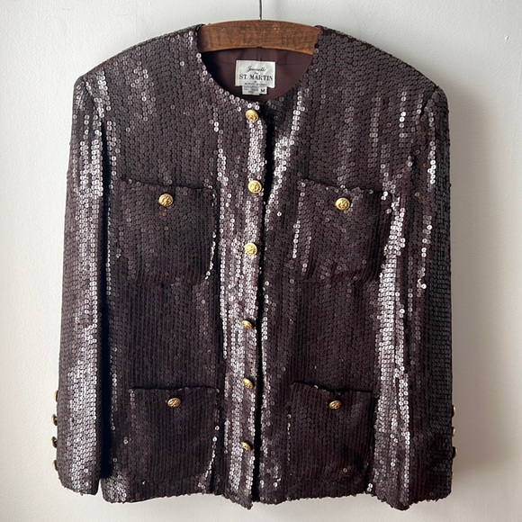 Jeanette for St. Martin Vintage Sequin Blazer With Gold Buttons.  Size Medium. - Picture 1 of 15